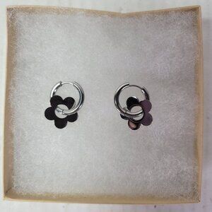 Revolve Peter & June Silver-Tone Dainty Modest Flower Charm Floral Hoop Earrings